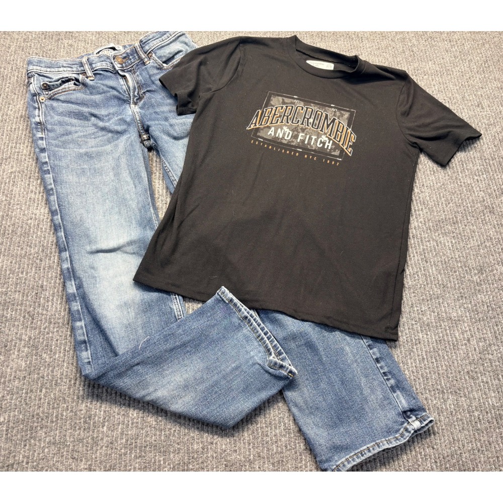 Abercrombie Kids Boys Graphic Tee and Slim Bootcut Jeans Set 15/16 Black Blue